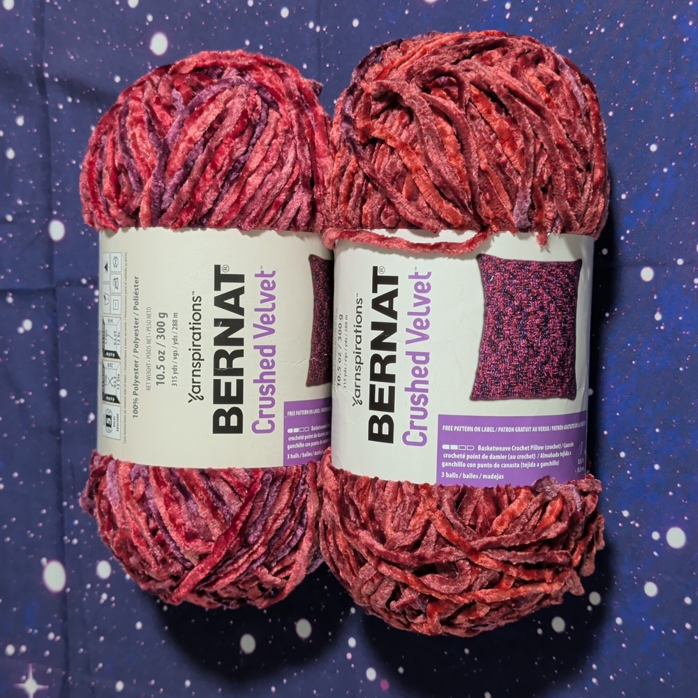 2 Brand New Skeins Bernat Crushed Velvet Yarn CRANBERRY CIDER Discontinued HTF